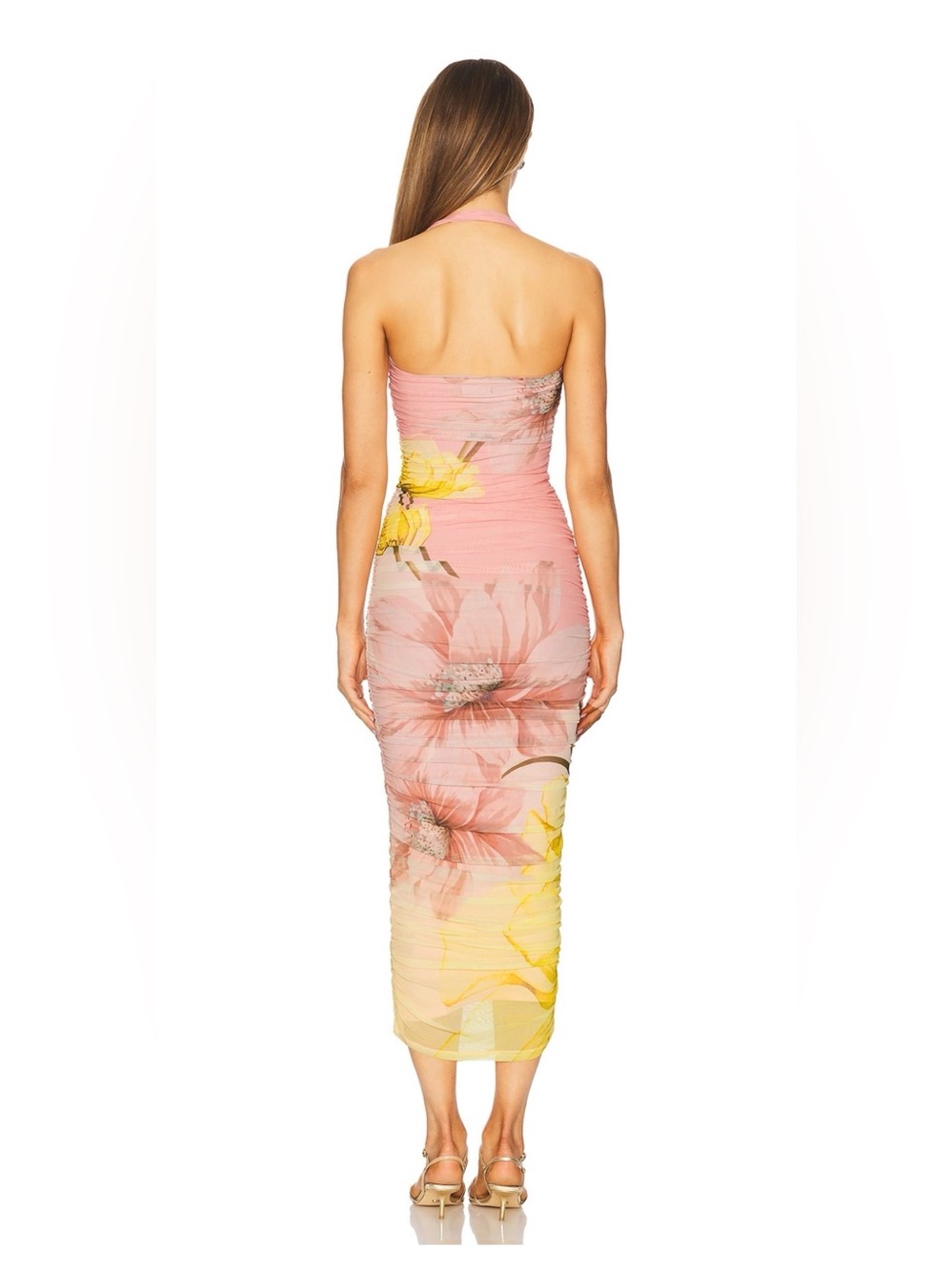 AFRM Indina Halter Dress Coral Bloom Mesh Medium - Picture 2 of 8